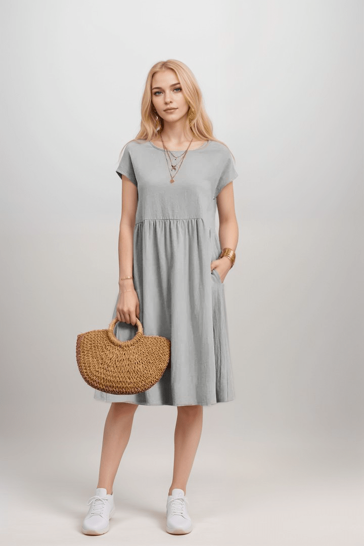 Aria | Women's Casual Midi Dress Black Short Sleeve