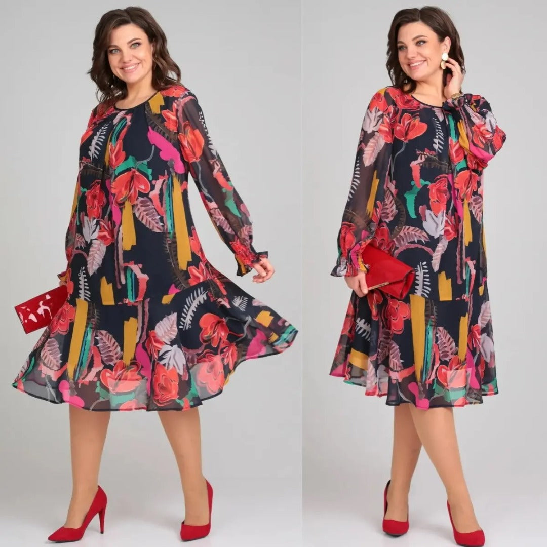 Luisa | Women's Floral Midi Dress Long Sleeve Black