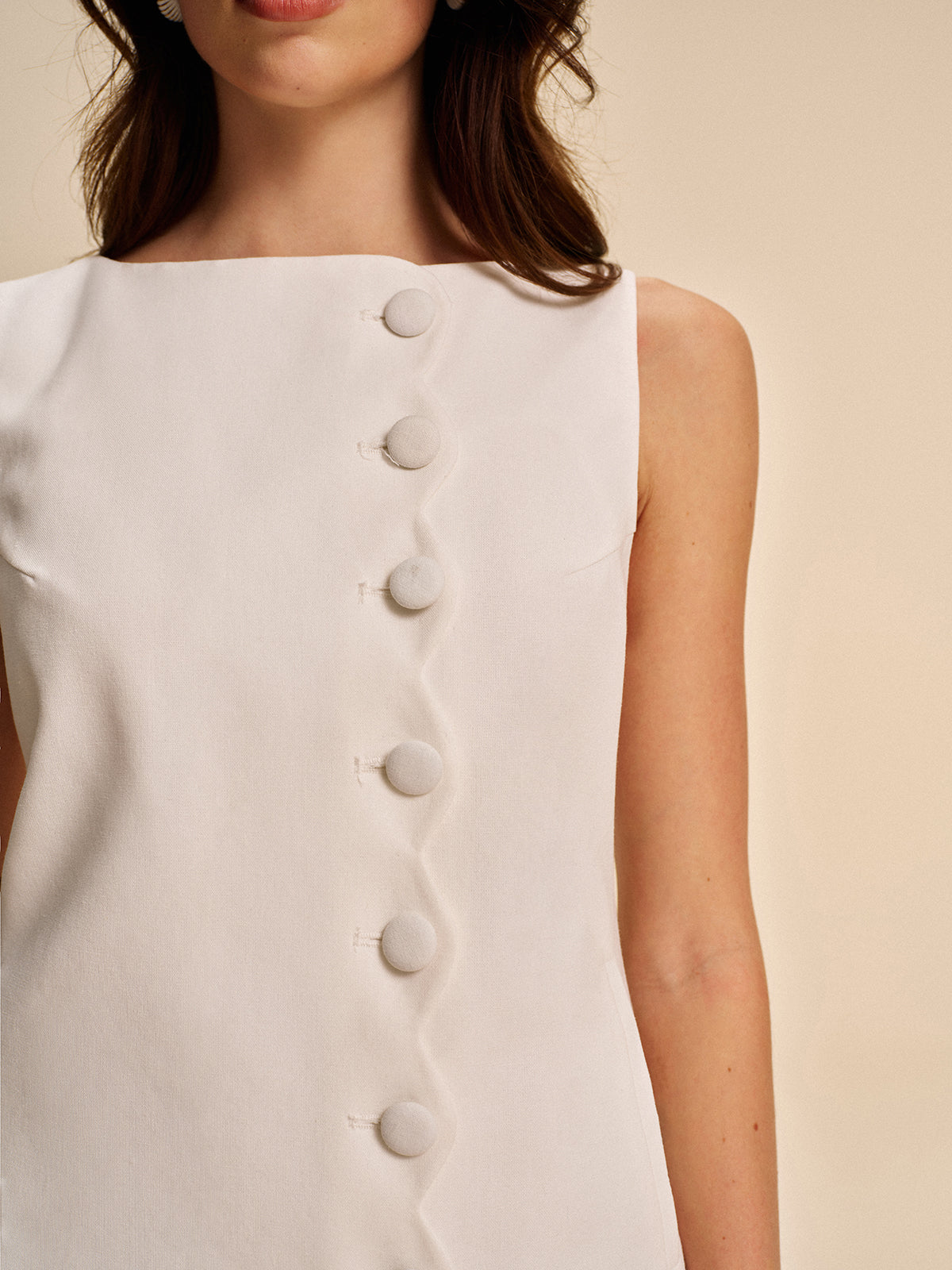 Mia | Women's Button Front Shift Dress Cream