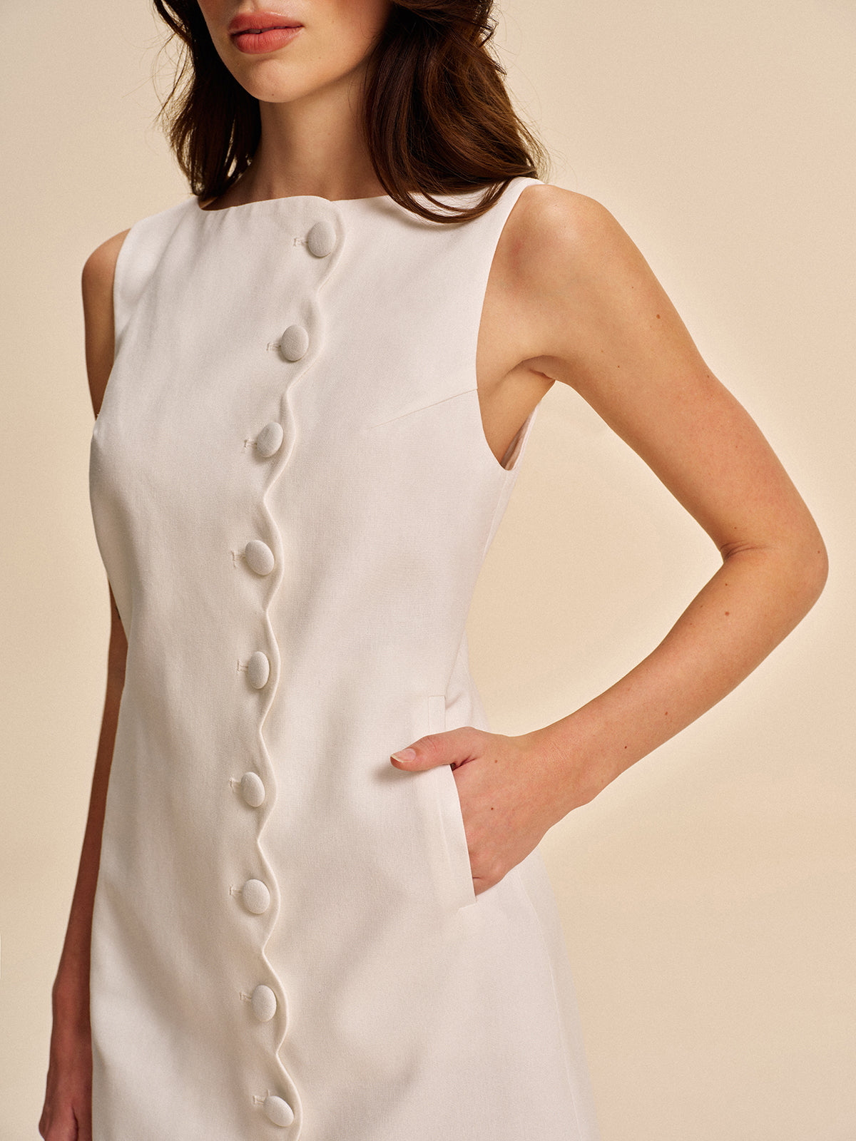 Mia | Women's Button Front Shift Dress Cream