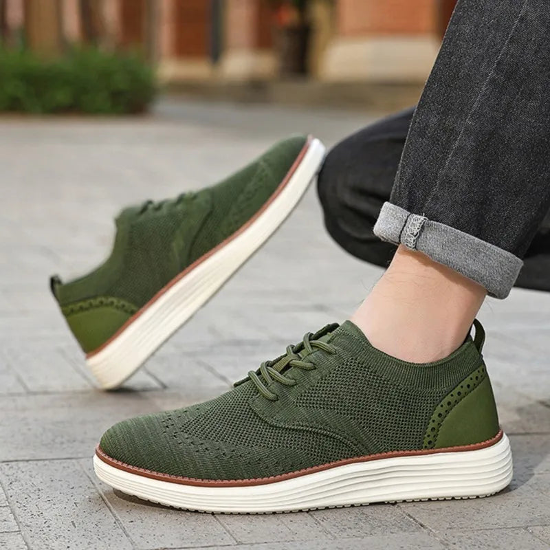 Axel | Men's Knit Oxford Shoes Olive Green White Sole