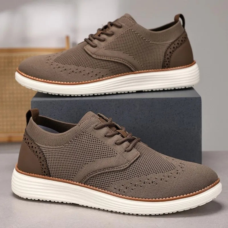 Axel | Men's Knit Oxford Shoes Olive Green White Sole