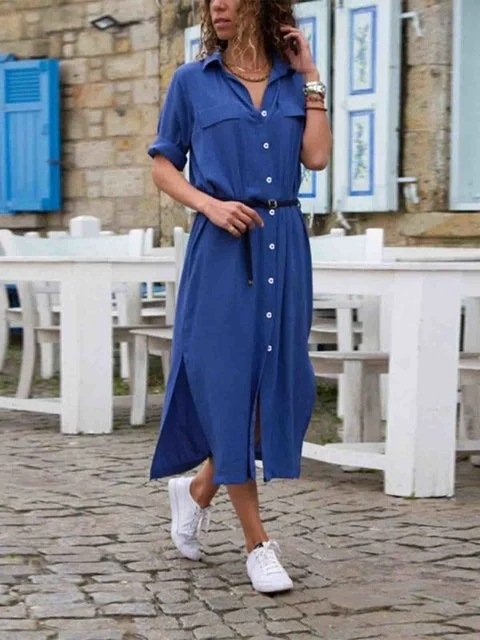 Rosa | Women's Button Down Shirt Dress Orange Midi