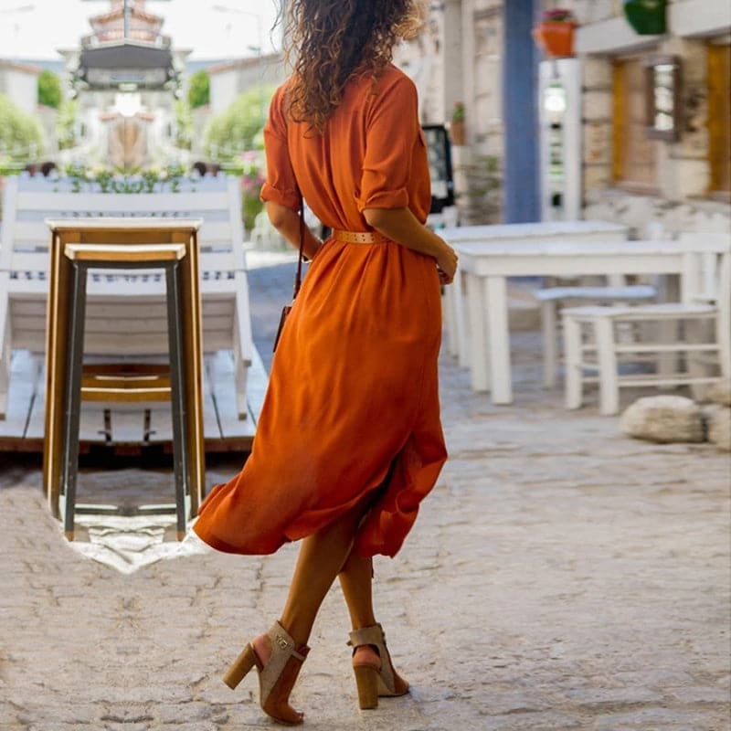 Rosa | Women's Button Down Shirt Dress Orange Midi