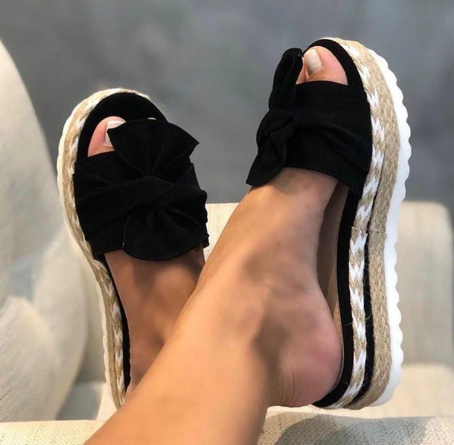 Greta | Women's Bow Platform Sandals Cream Canvas