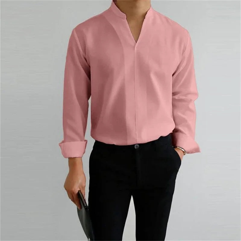 Axel | Men's White Dress Shirt Long Sleeve Mandarin Collar