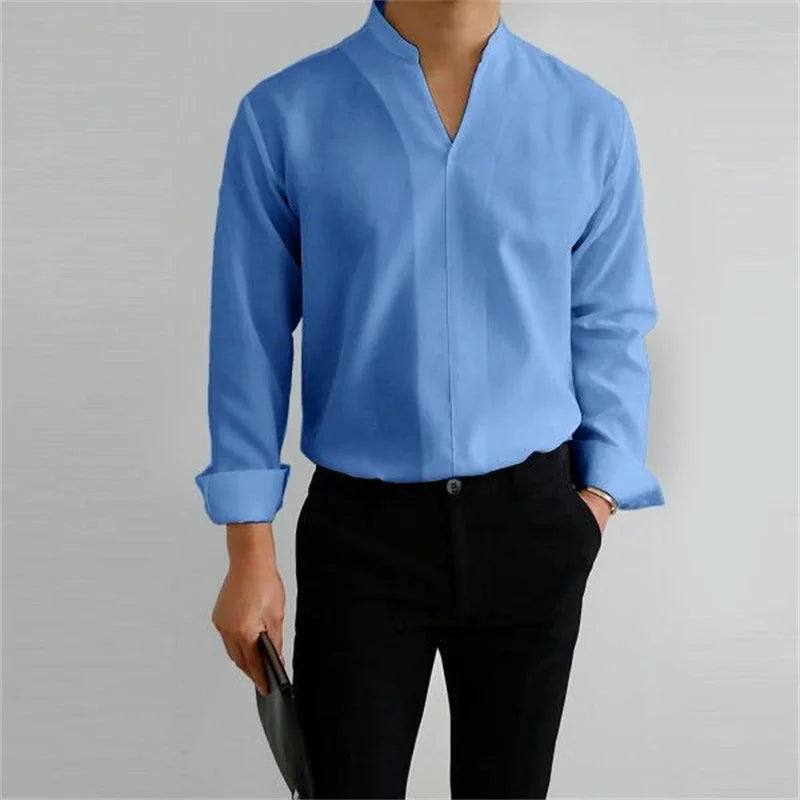 Axel | Men's White Dress Shirt Long Sleeve Mandarin Collar