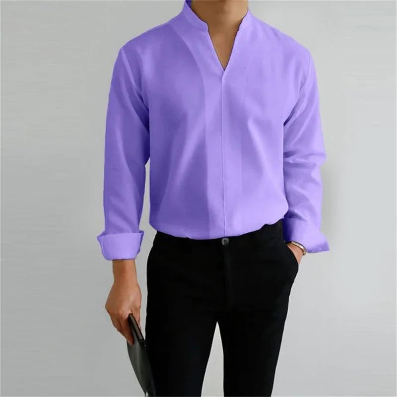 Axel | Men's White Dress Shirt Long Sleeve Mandarin Collar