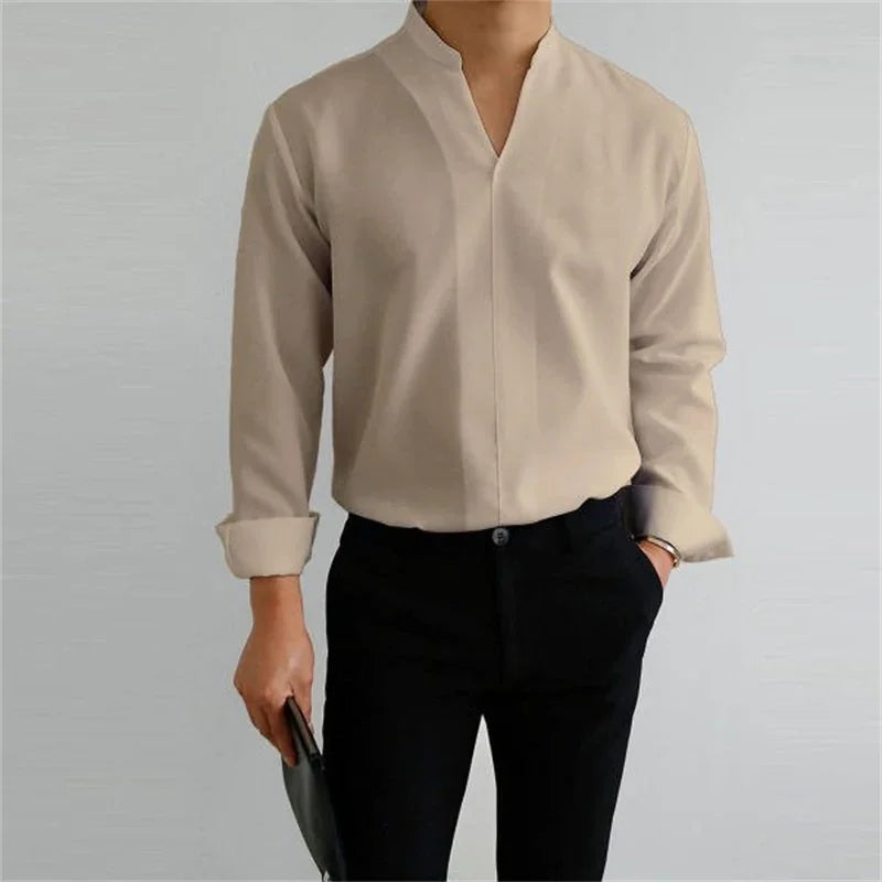 Axel | Men's White Dress Shirt Long Sleeve Mandarin Collar