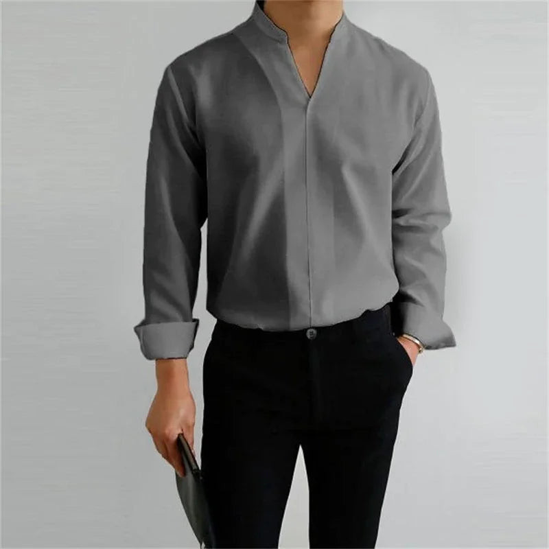 Axel | Men's White Dress Shirt Long Sleeve Mandarin Collar