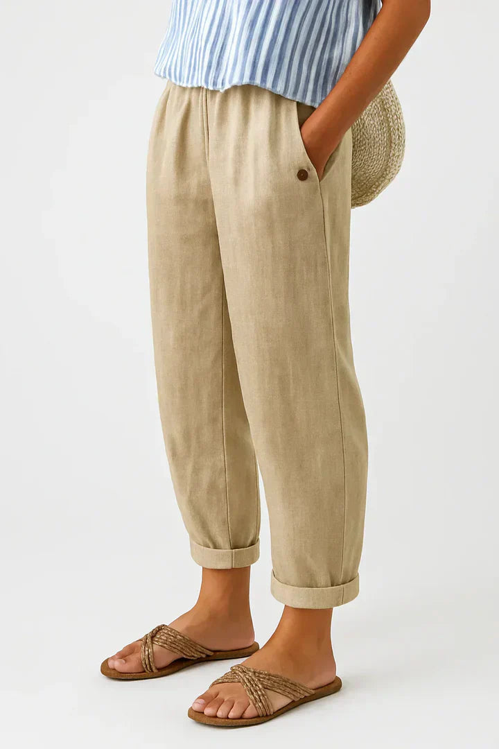 Ivy | Women's Linen Pants Cream Wide Leg Relaxed Fit