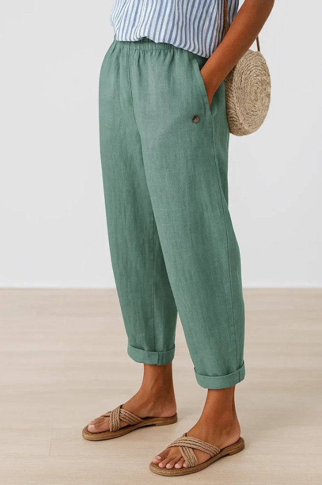 Ivy | Women's Linen Pants Cream Wide Leg Relaxed Fit