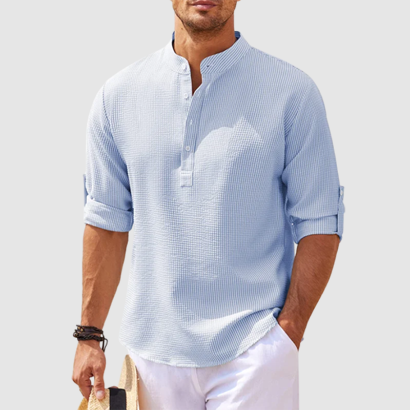 Axel | Men's Henley Shirt Light Blue Long Sleeve Cotton