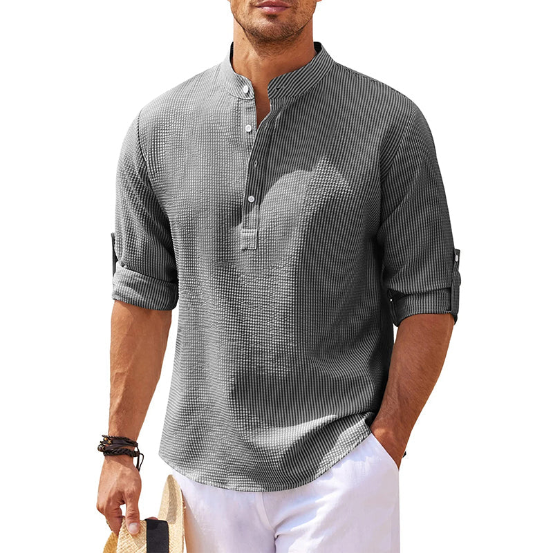 Axel | Men's Henley Shirt Light Blue Long Sleeve Cotton