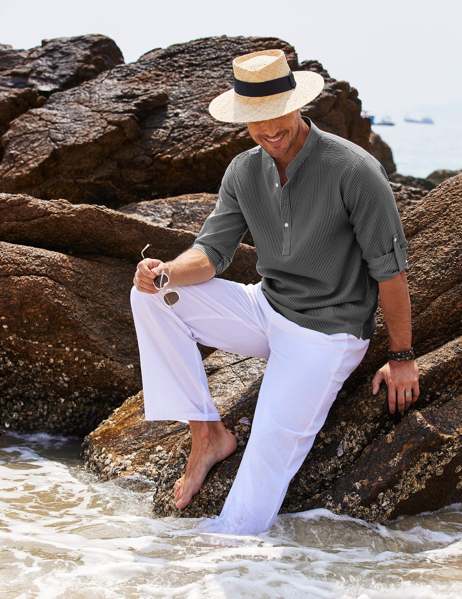 Axel | Men's Henley Shirt Light Blue Long Sleeve Cotton