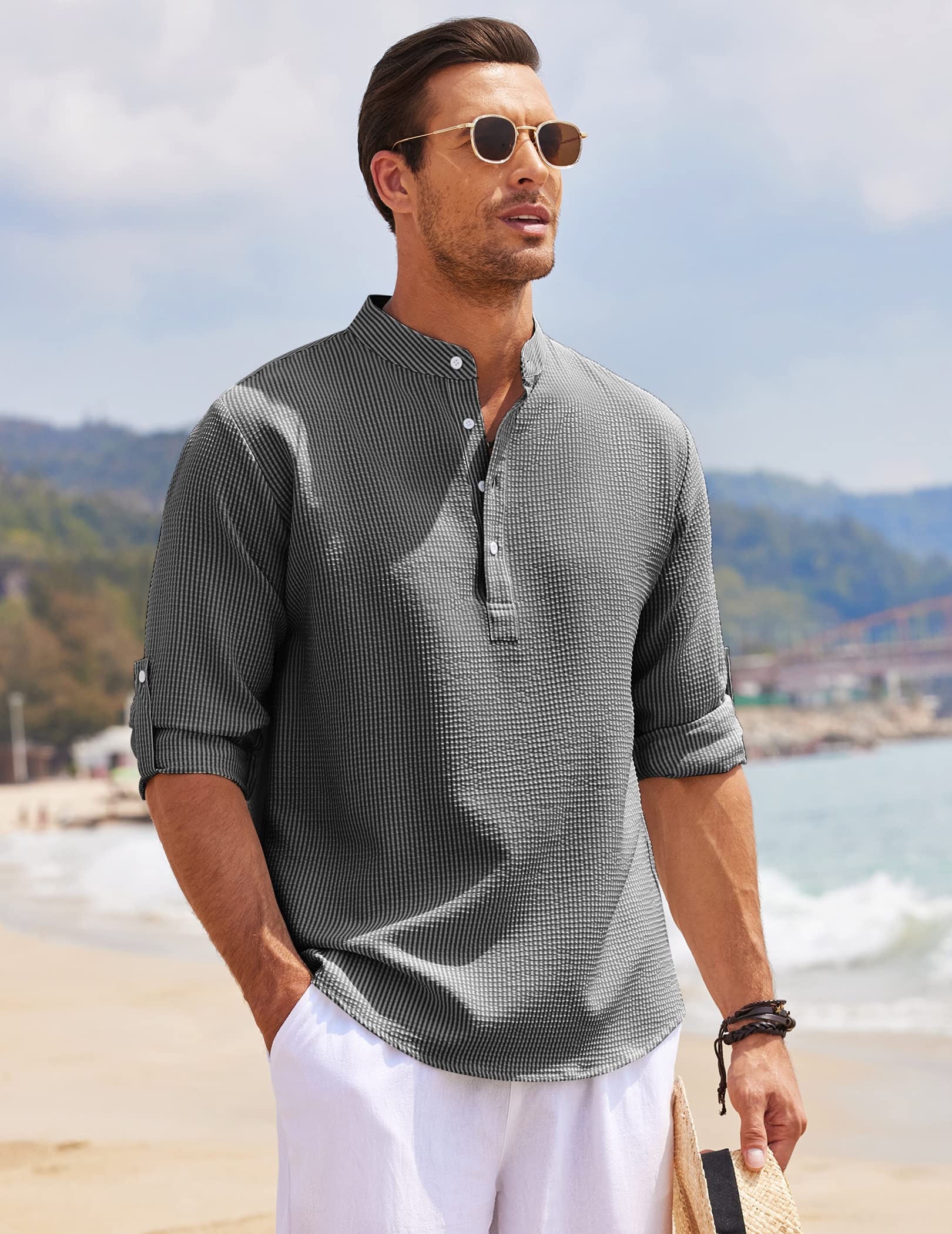 Axel | Men's Henley Shirt Light Blue Long Sleeve Cotton
