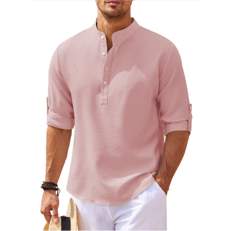Axel | Men's Henley Shirt Light Blue Long Sleeve Cotton