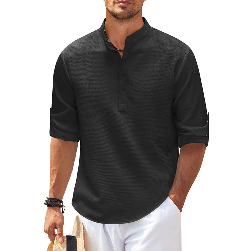 Axel | Men's Henley Shirt Light Blue Long Sleeve Cotton