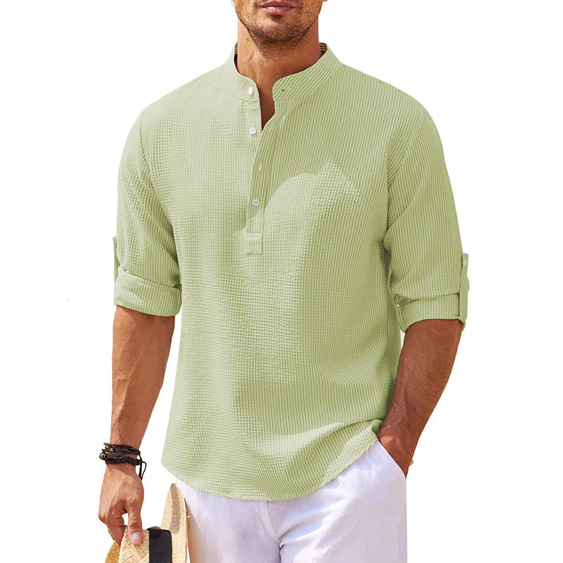 Axel | Men's Henley Shirt Light Blue Long Sleeve Cotton