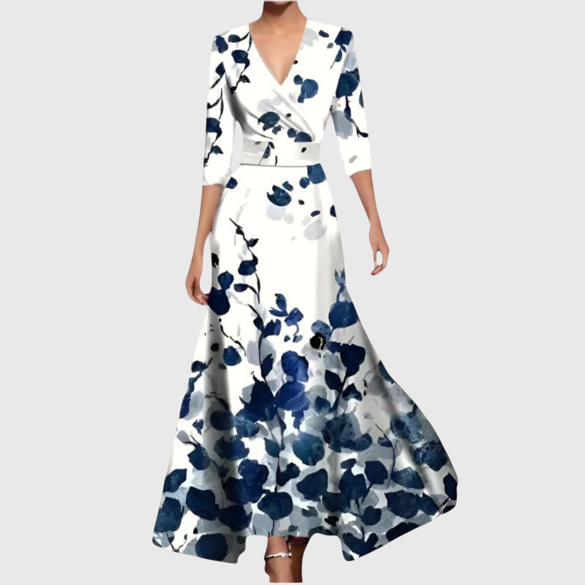 Mia | Women's Floral Maxi Dress Red Blue Three Quarter Sleeve