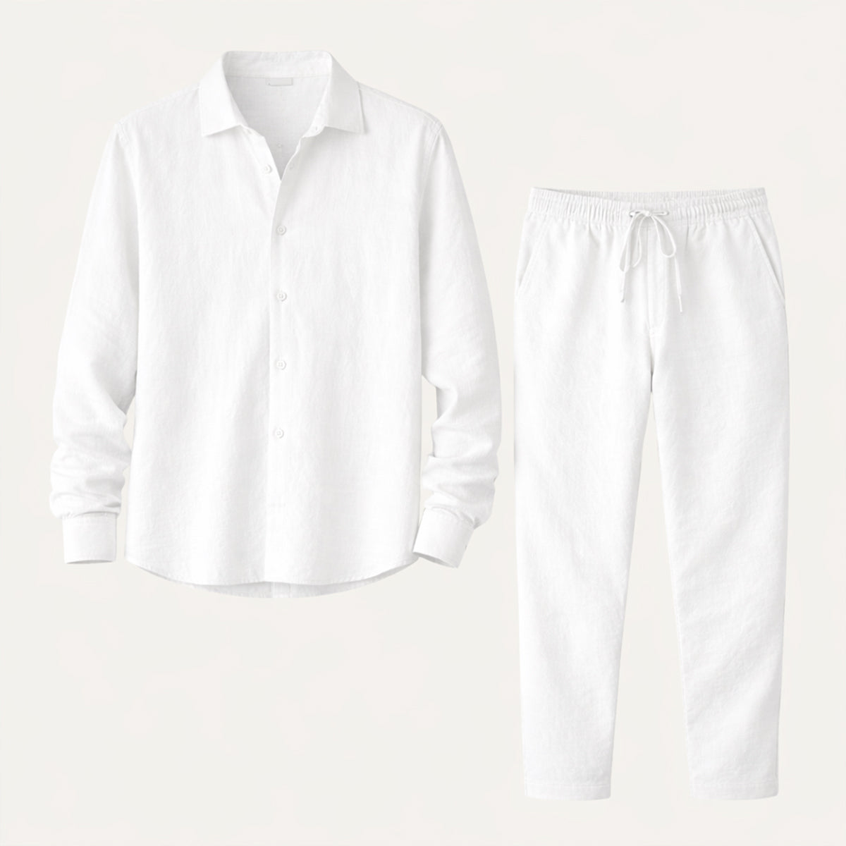 Kai | Men's Linen Lounge Set White Long Sleeve Shirt Pants