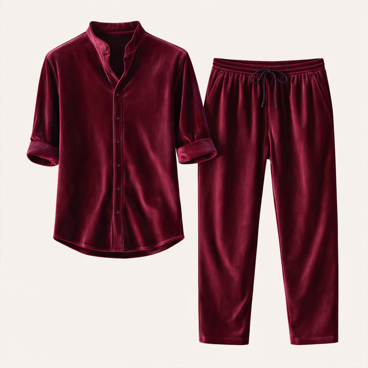 Rhys | Men's Linen Lounge Set Green Drawstring Pants Shirt