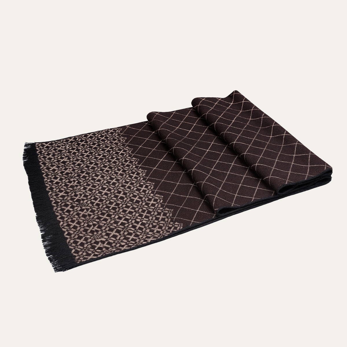 Voss | Men's Cashmere Merino Scarf Black Grid Pattern
