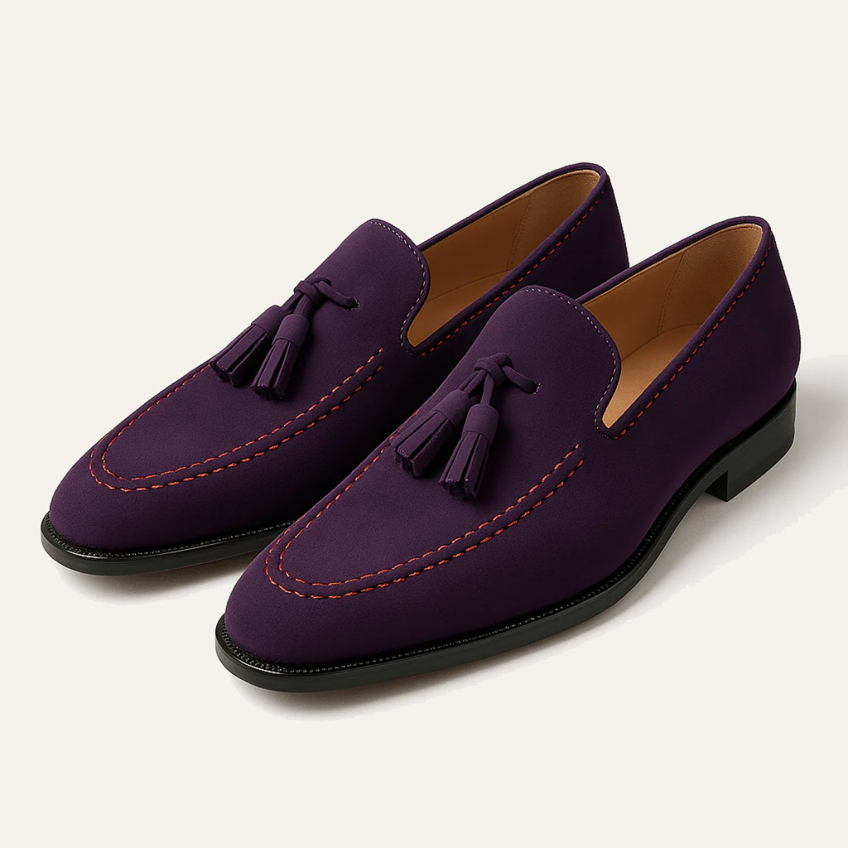 Dama Washington Livorno men's suede tassel loafer purple - front view
