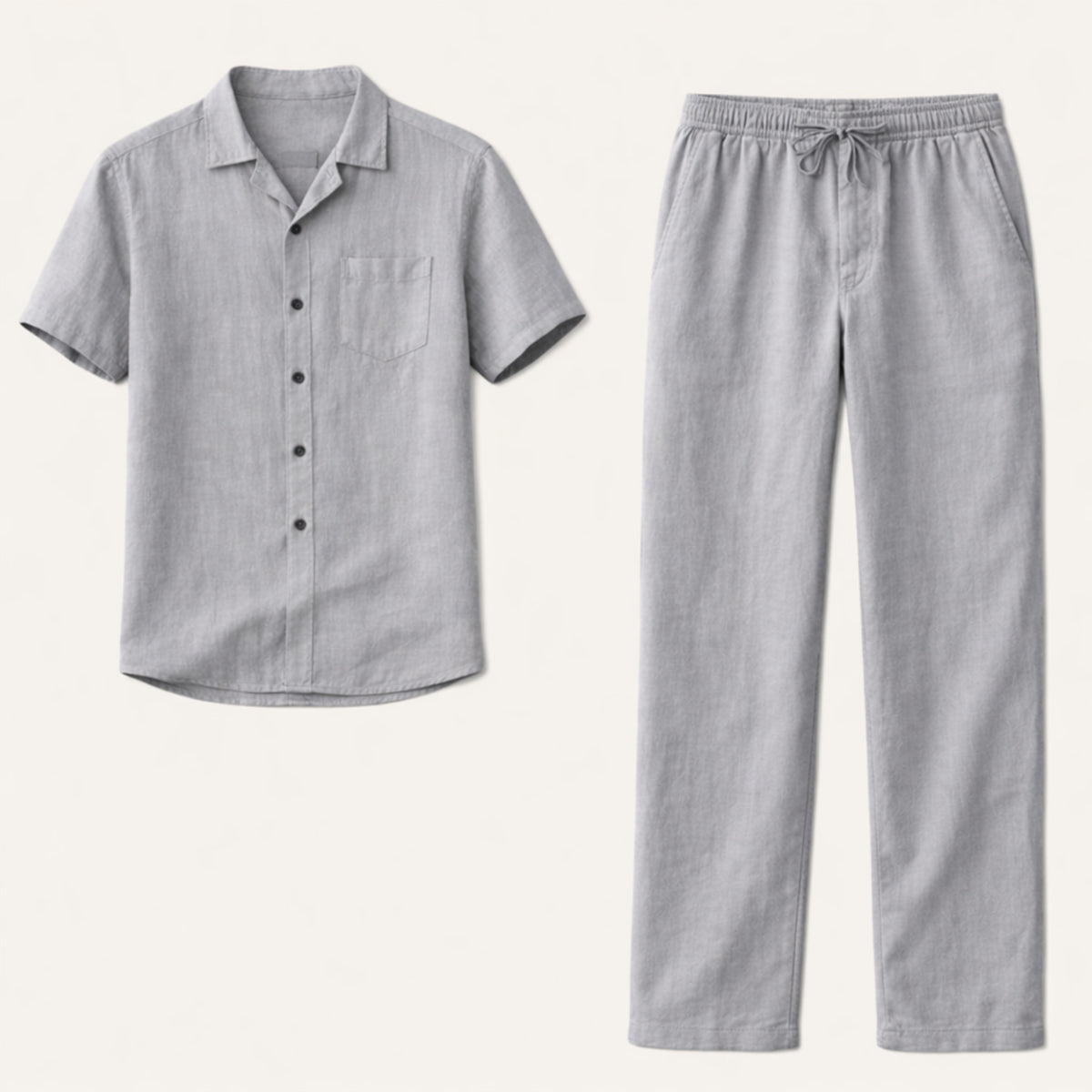 Axel | Men's Linen Set Cream Short Sleeve Shirt Pants