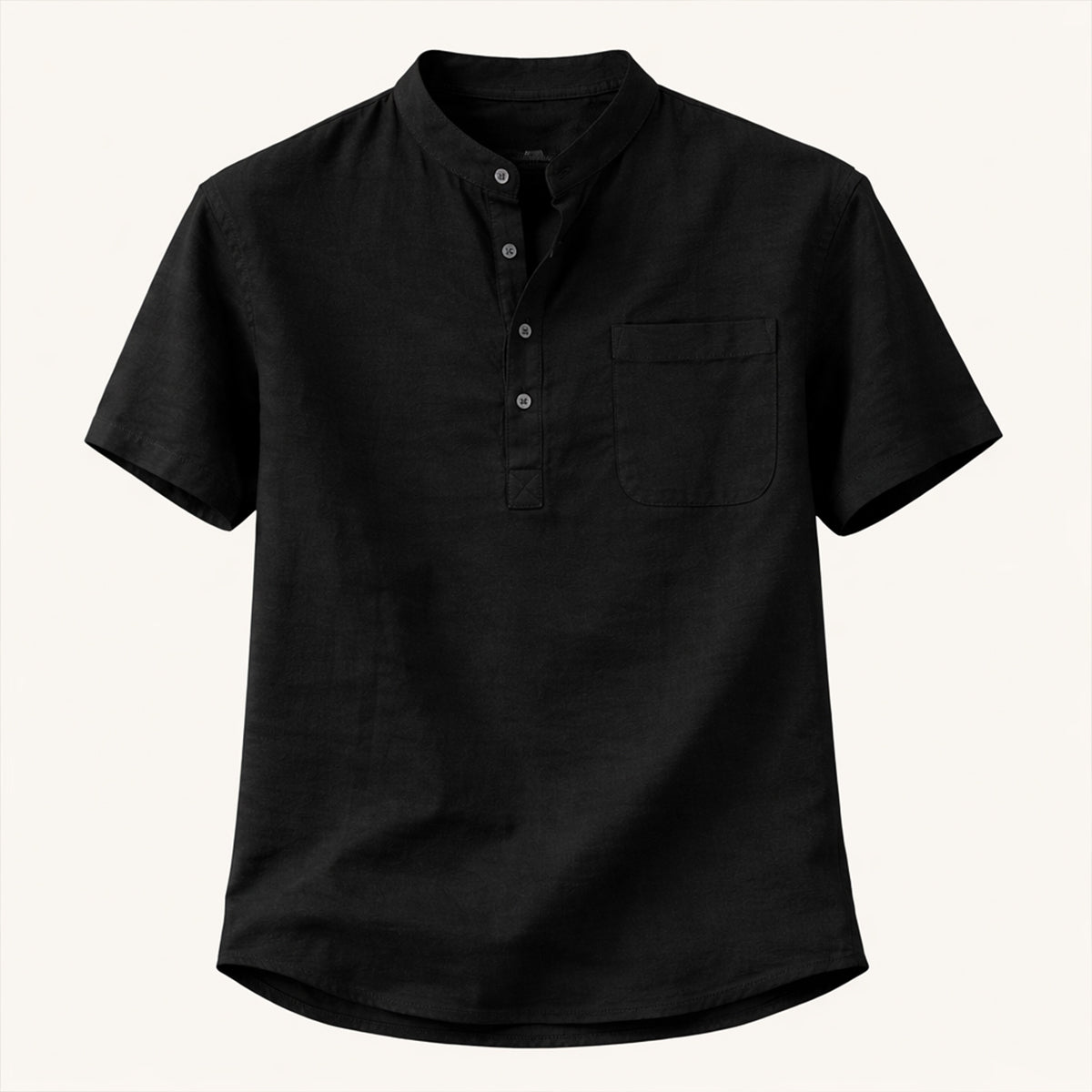 Rhys | Men's Casual Linen Henley Shirt Cream Short Sleeve