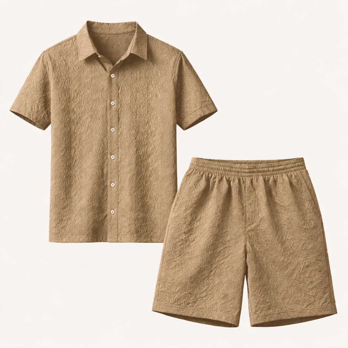 Beau | Men's Lounge Set Light Blue Textured Short Sleeve