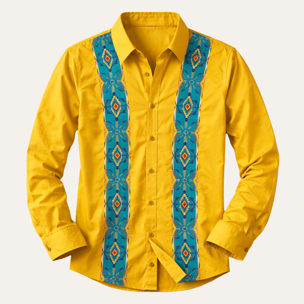 Axel | Men's Western Star Embroidered Button Up Shirt Cream Brown