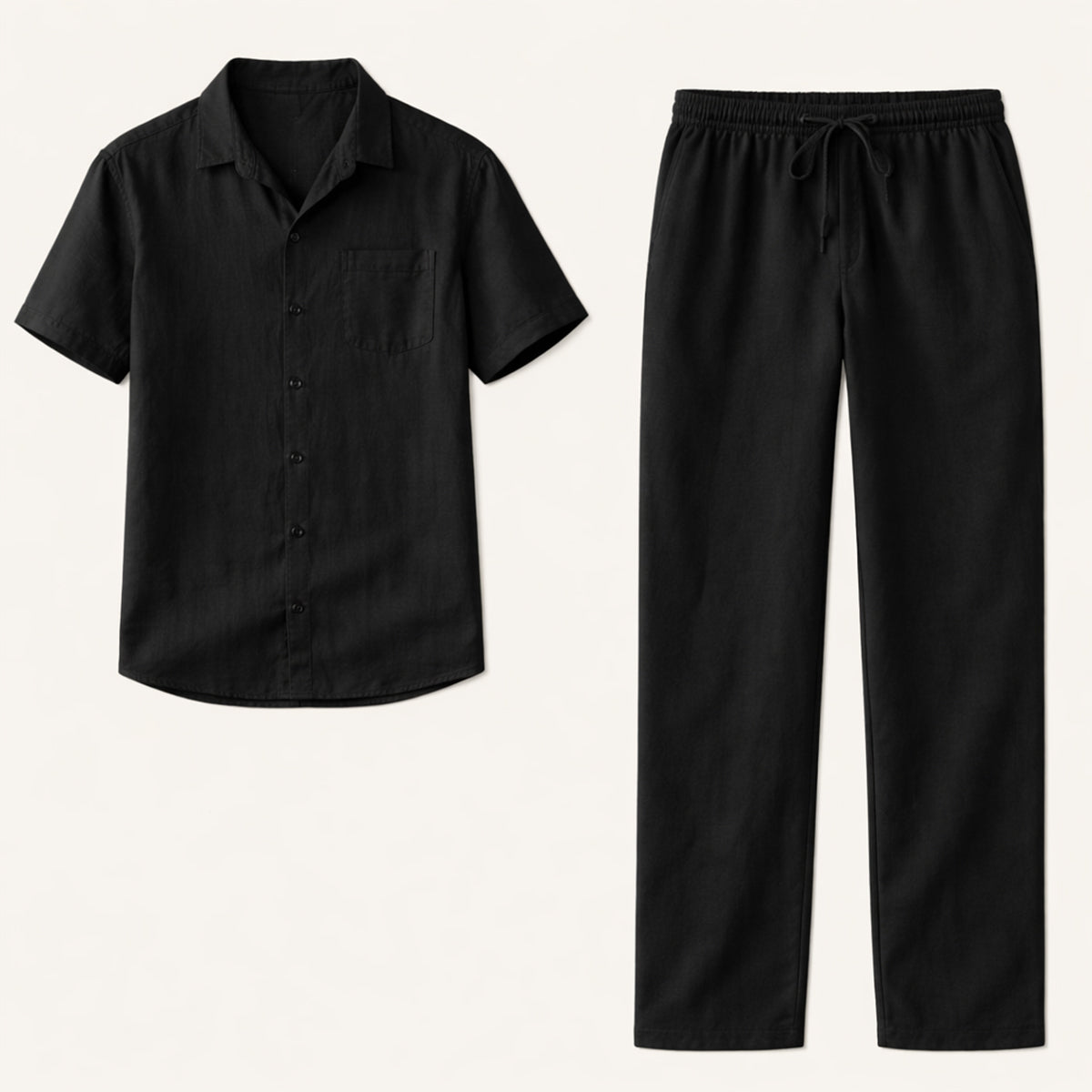 Axel | Men's Linen Set Cream Short Sleeve Shirt Pants