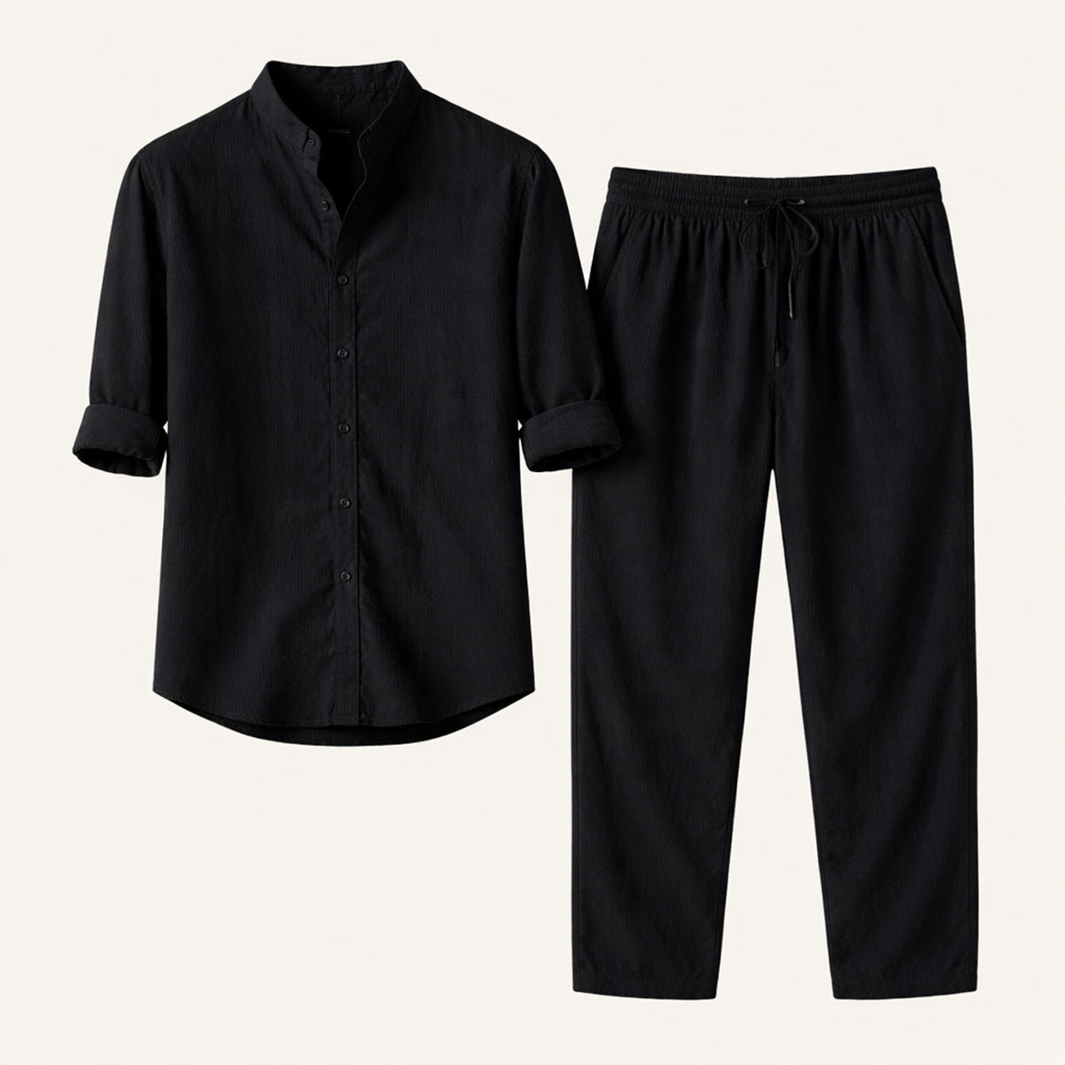 Jasper | Men's Linen Set Navy Long Sleeve Shirt Drawstring Pants