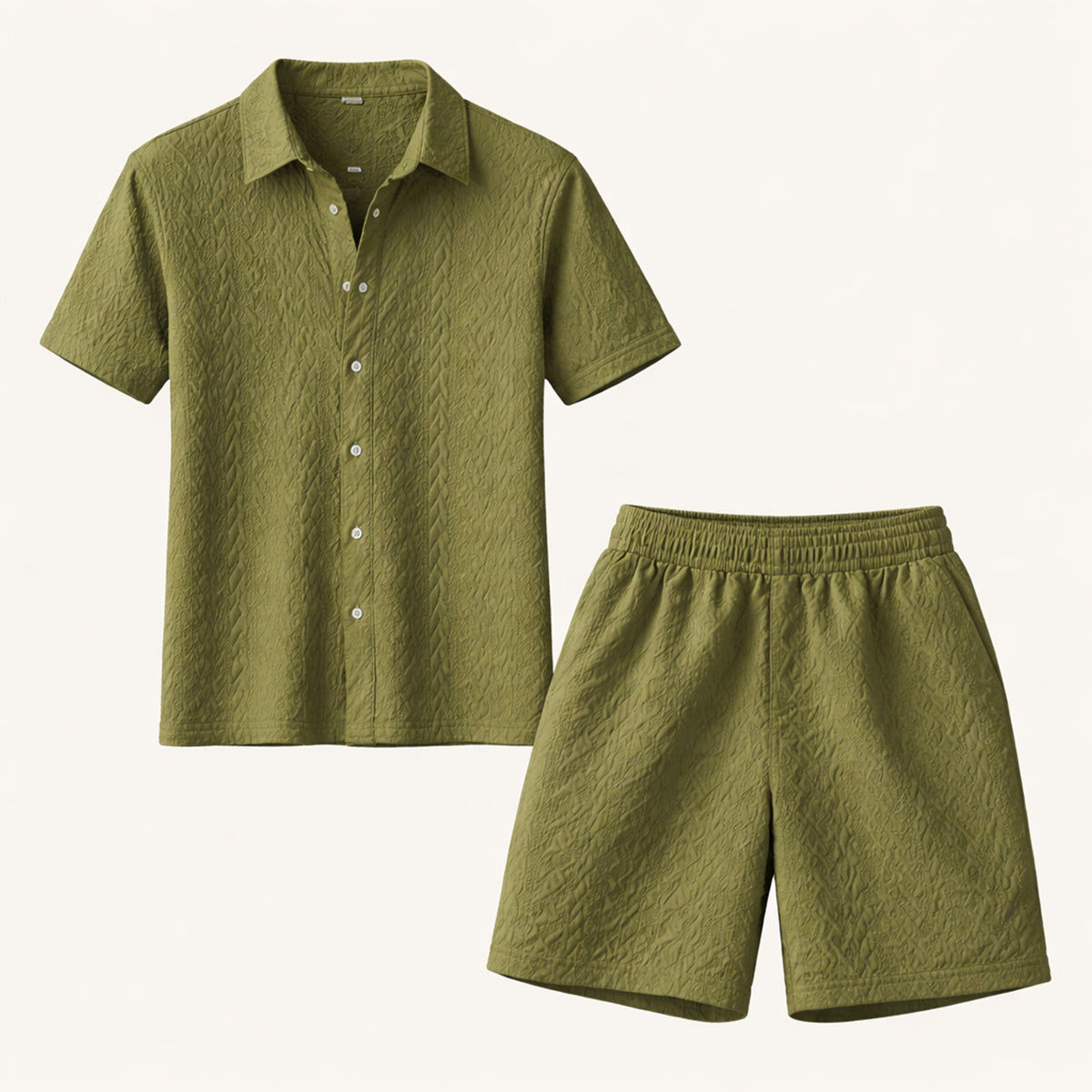Beau | Men's Sweatsuit Cream Textured Short Sleeve