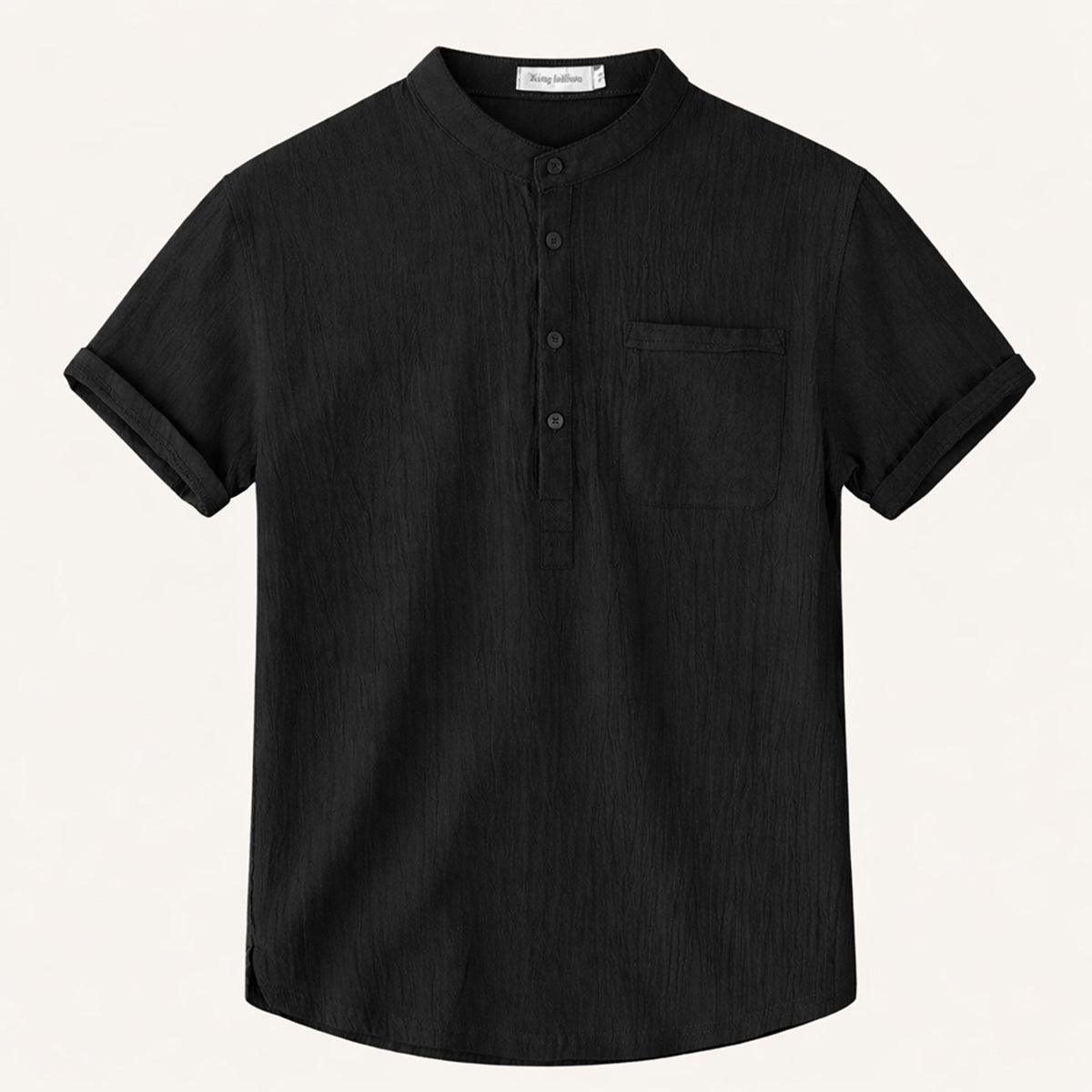 Axel | Men's Henley Shirt Cream Short Sleeve Chest Pocket