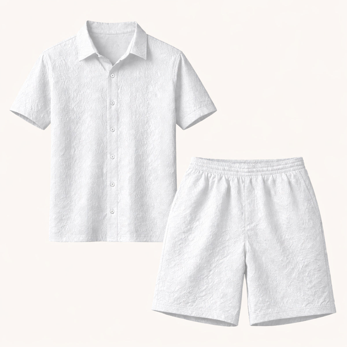 Beau | Men's Lounge Set Light Blue Textured Short Sleeve