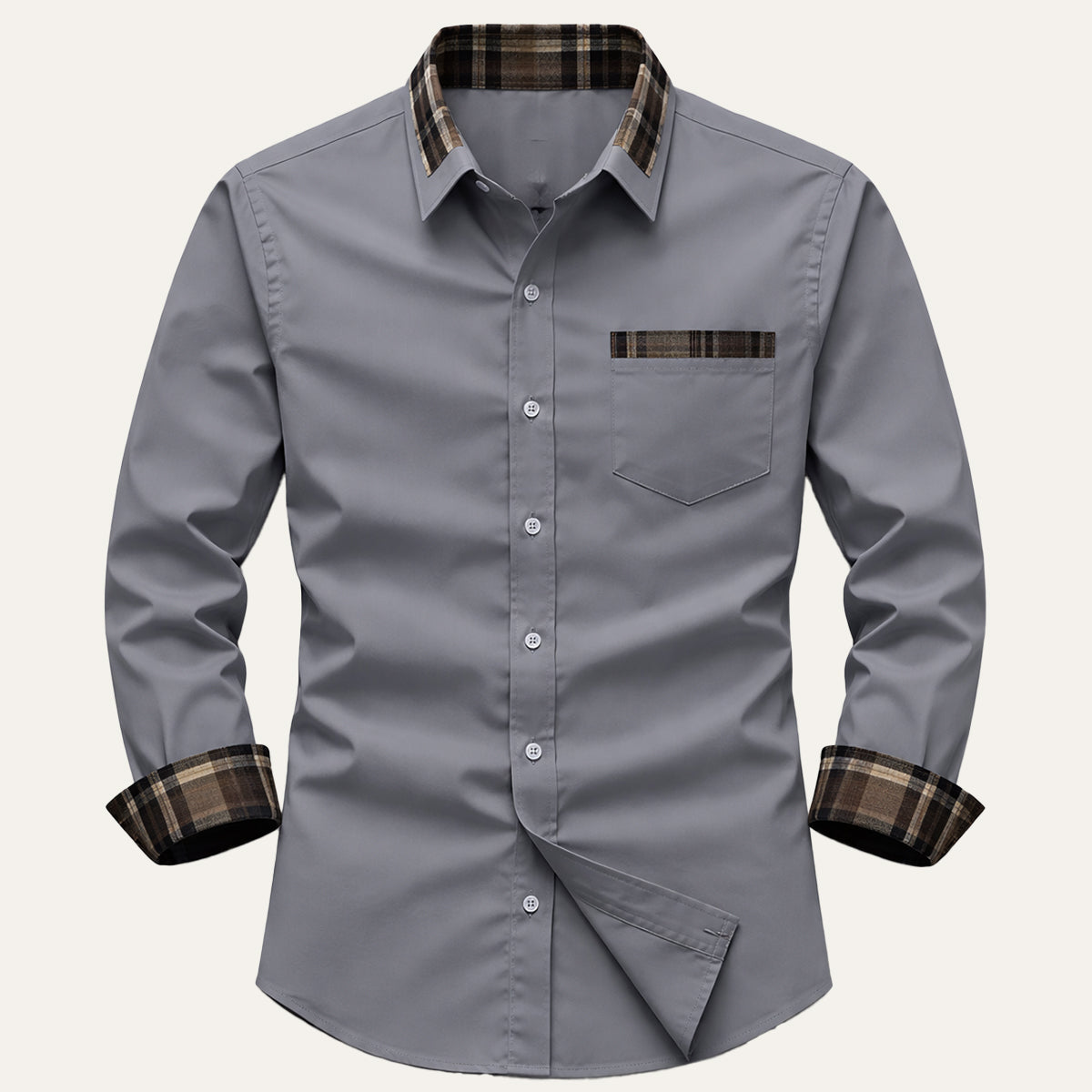 Erik | Men's Button Up Shirt Black Plaid Collar Long Sleeve
