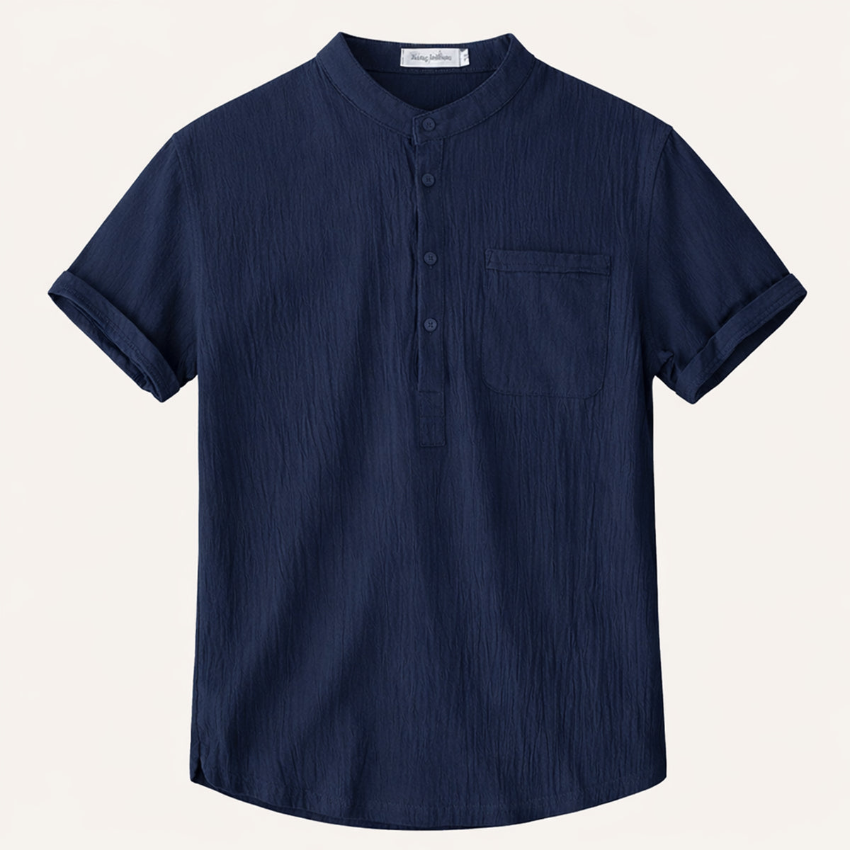 Axel | Men's Henley Shirt Cream Short Sleeve Chest Pocket
