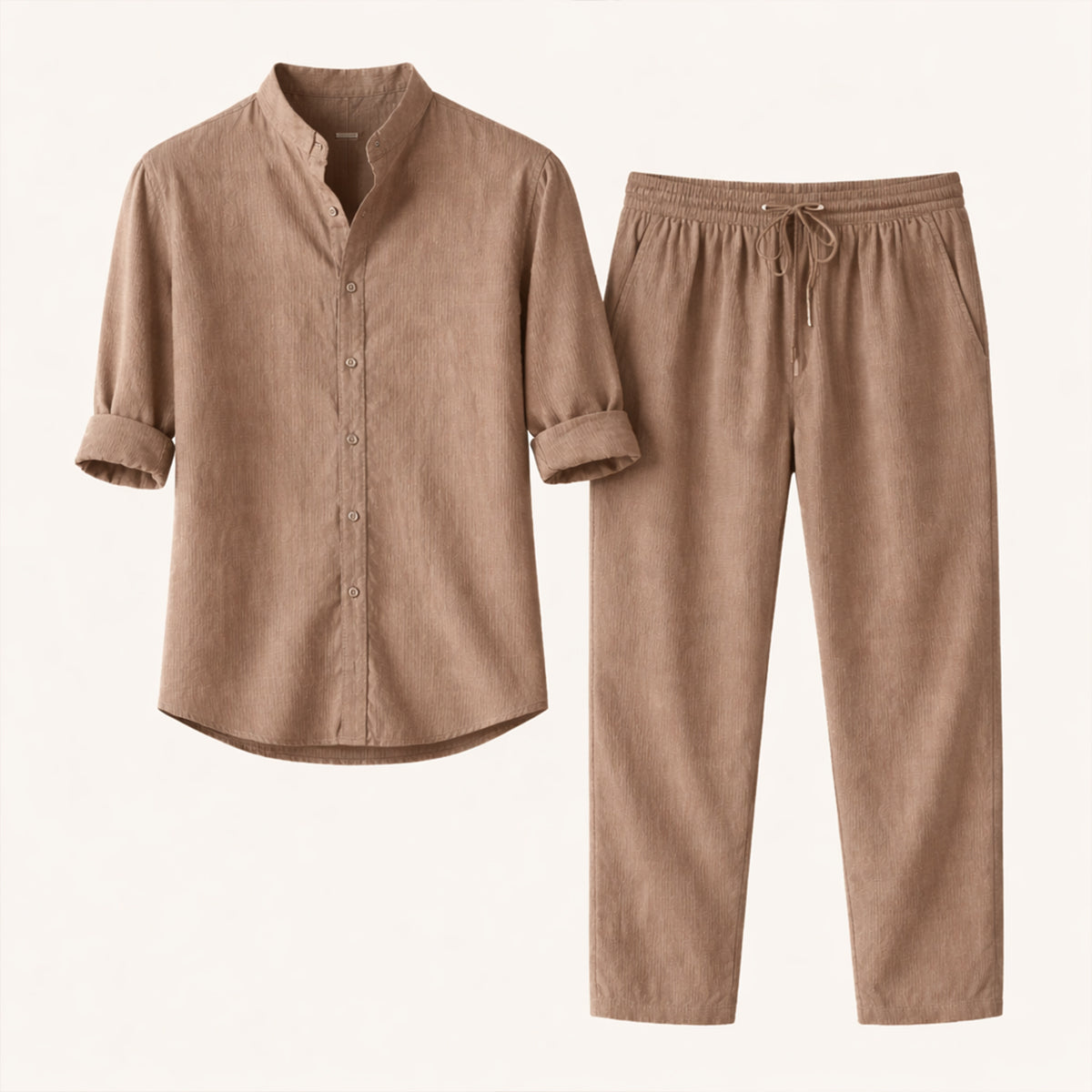 Jasper | Men's Linen Set Navy Long Sleeve Shirt Drawstring Pants