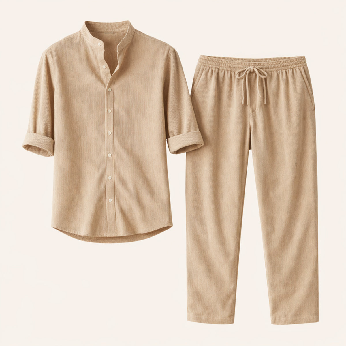 Rhys | Men's Linen Lounge Set Green Drawstring Pants Shirt