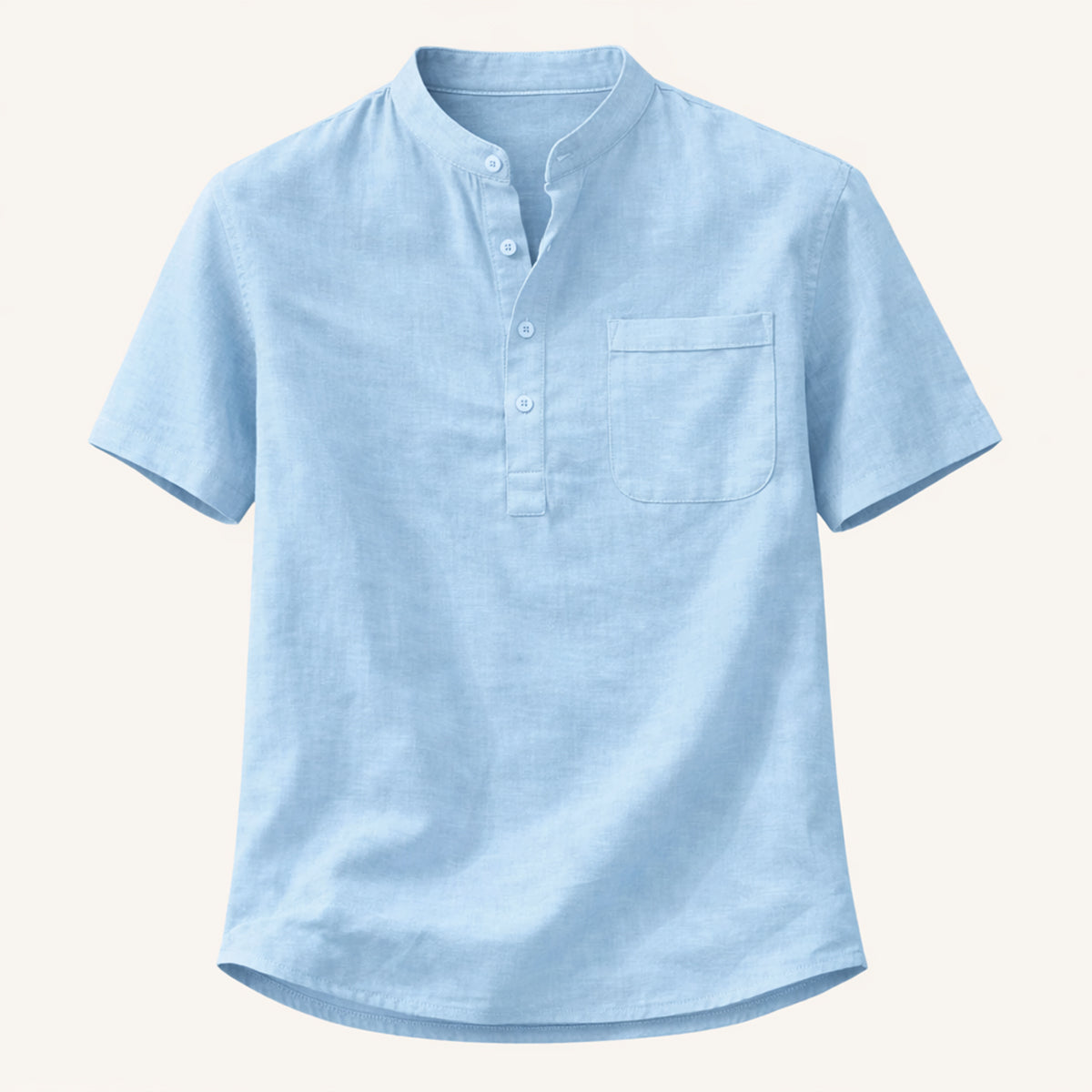 Rhys | Men's Casual Linen Henley Shirt Cream Short Sleeve
