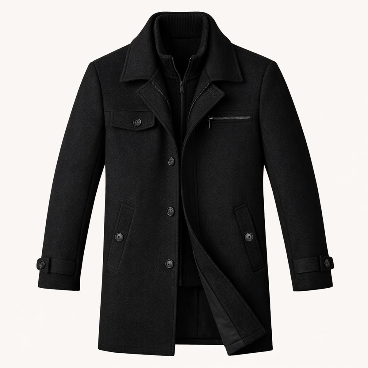 Wyatt | Men's Wool Blend Overcoat Black Button Closure