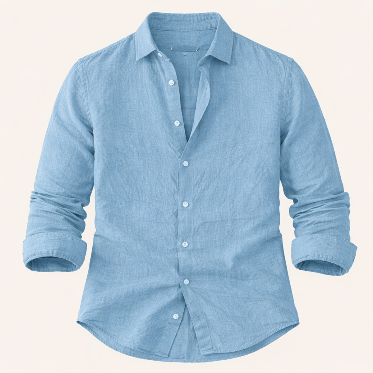Beau | Men's Casual Linen Shirt Blue Long Sleeve Button Up