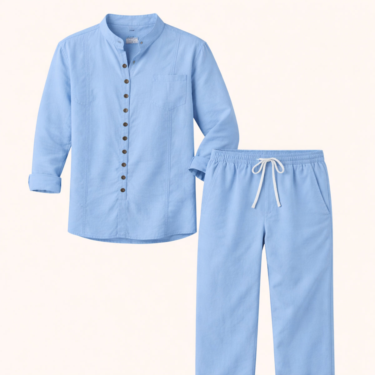 Vail | Men's Lounge Set Pink Linen Shirt Pants