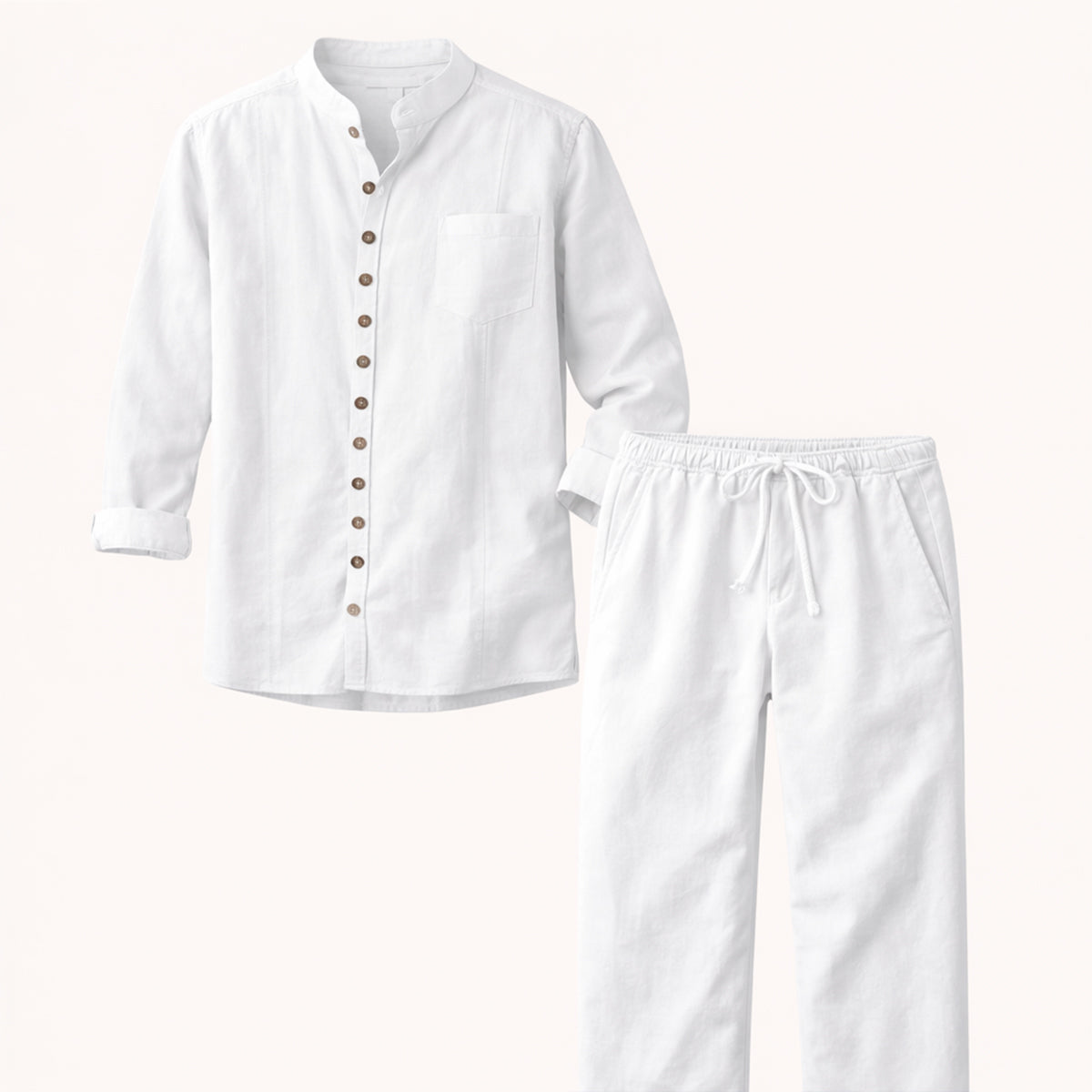 Vail | Men's Lounge Set Pink Linen Shirt Pants
