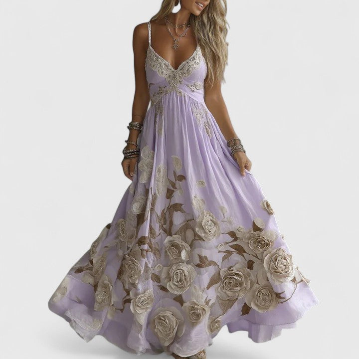 Faye | Women's Floral Maxi Dress Long Sleeve Cream