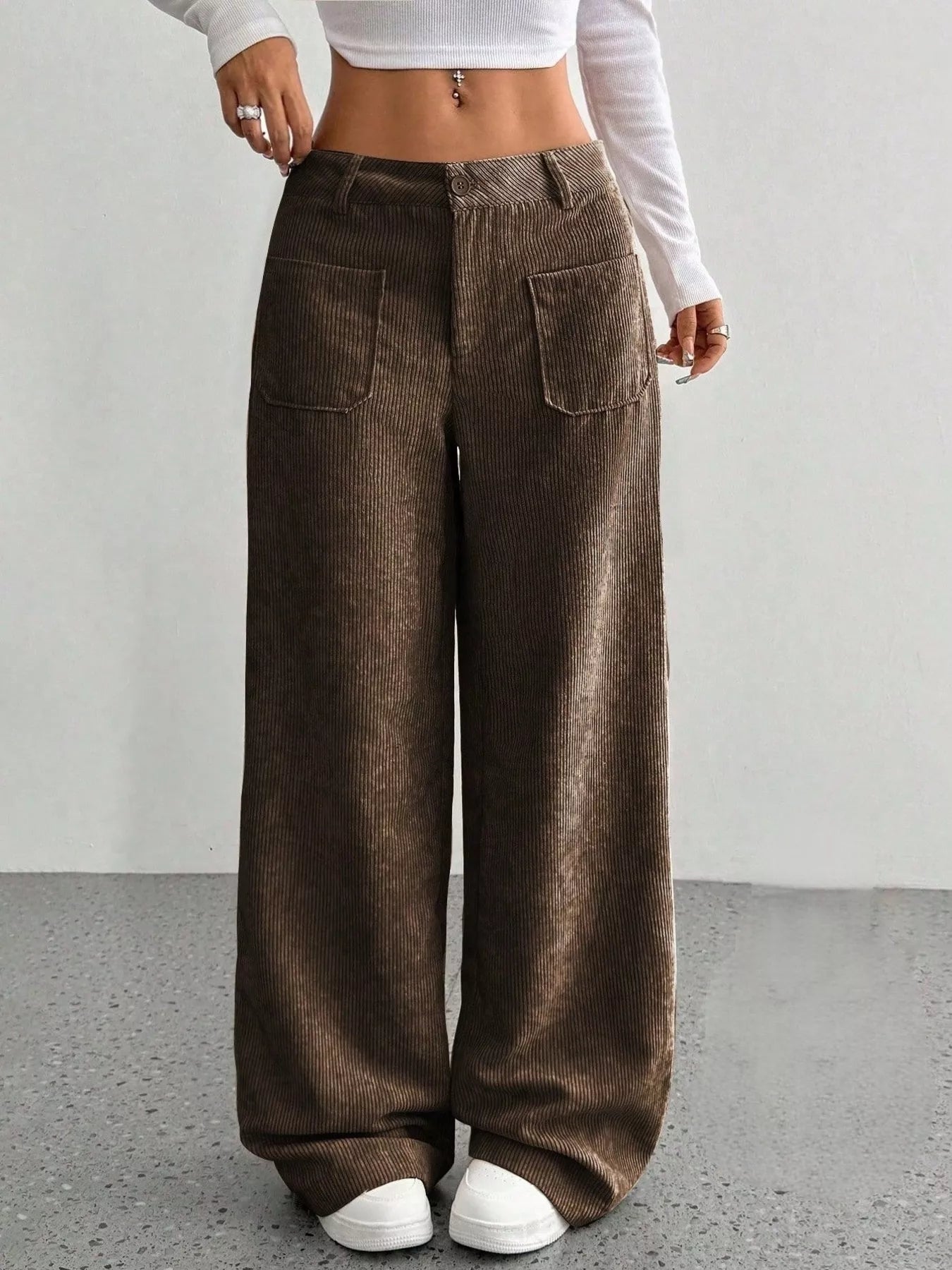 Greta | Women's Wide Leg Pants Black Ribbed High Waisted