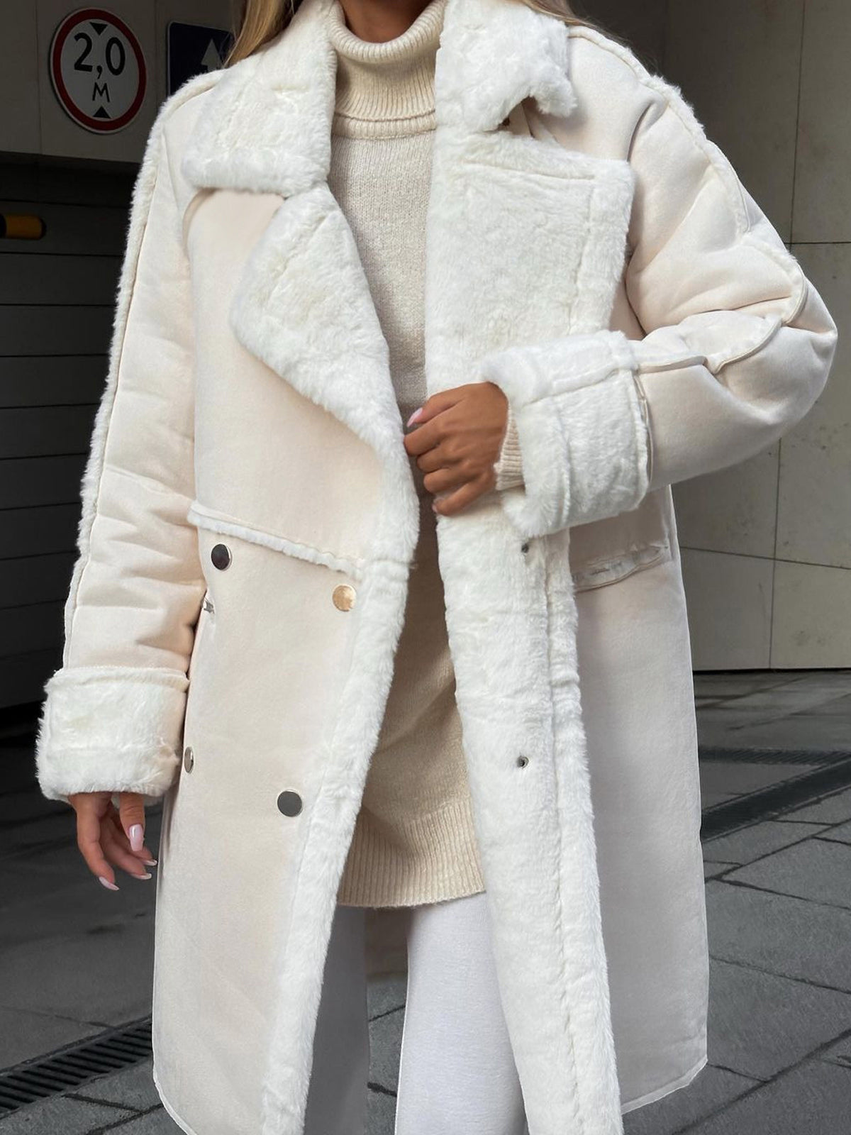 Dama Washington Flavia women's oversized shearling long coat - front view