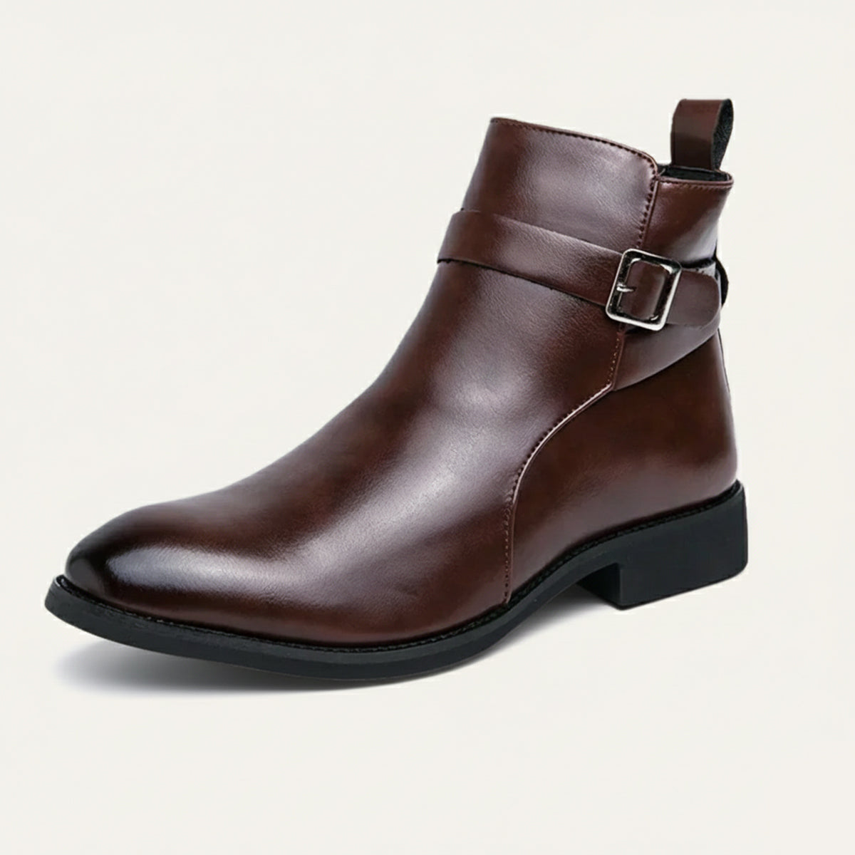 Axel | Men's Black Leather Ankle Boots Buckle Strap